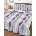 thumbnail image 3 of Quilts Queen Size Bedding Set, Purple Grey Striped Lightweight Quilted Comforter, Modern Abstract Geometric Stripes Soft Reversible Bedspread Coverlet with Pillow Covers for All Season, 90" x 96", 3 of 7