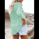 thumbnail image 5 of Camisas A Rayas con Botones para Mujer, Blusas Casuales de Larga con Cuello en V y Bolsillos Verde XL, 5 of 7