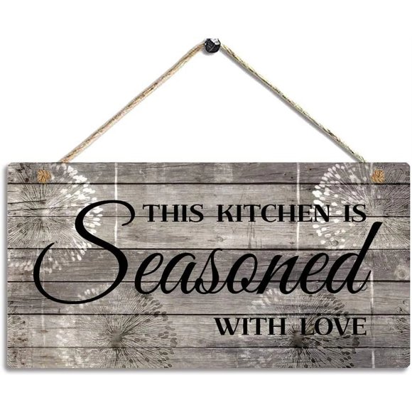 MUCHENGGIFT Déco de Cuisine Style Ferme, Enseignes de Cuisine Rustiques Déco Murale, Art Mural en Bois Imprimé - Cette Cuisine Est Assaisonnée d'Amour - Déco Murale de Cuisine 11,5 Pouces x 6 Pouces