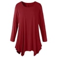 thumbnail image 1 of Blusa superior de color liso con cuello redondo y manga larga informal de otoño e invierno para mujer Pompotops  FGAJ7154, 1 of 7