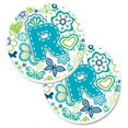thumbnail image 1 of Caroline's Treasures Set of 2 Teal Blue Letter R Flowers & Butterflies Car Coasters, 1 of 1