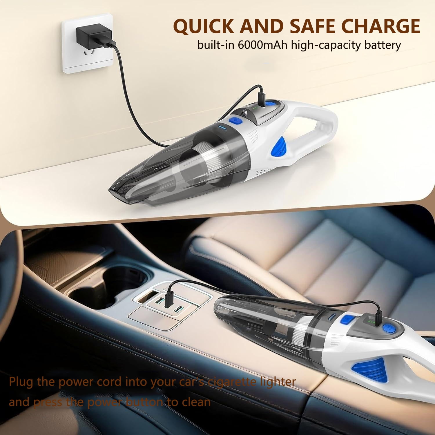 TRAKAR Handheld Vacuum Cordless, 28000PA Strong Suction Hand Held Car  Vacuum Cleaner, Portable Hand Vacuum Rechargeable with Nozzles & LED Light  for 