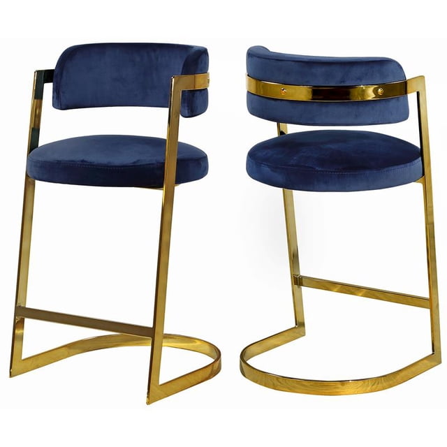 Meridian Furniture Stephanie 26"H Velvet Counter Stool in Navy (Set of 2)