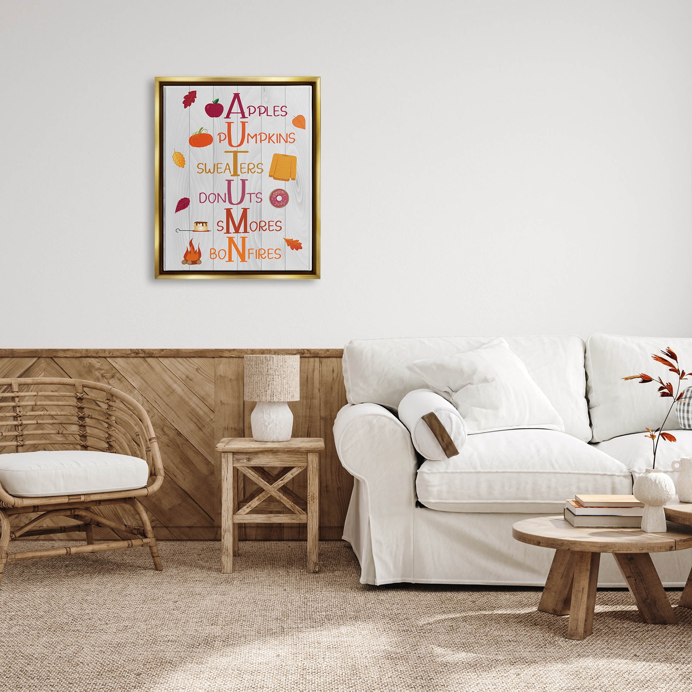 Autumn Letters Seasonal Words Holiday Graphic Art Metallic Gold Framed Art Print Wall Art