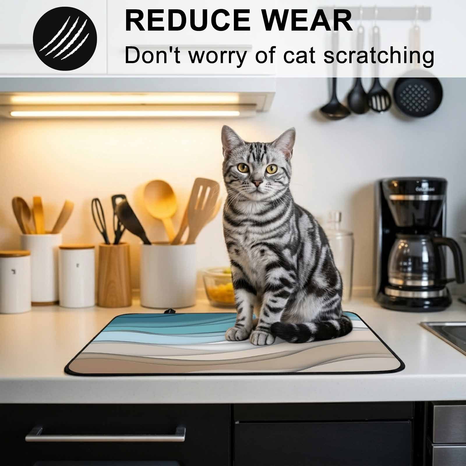 Turquoise Brown Stove Top Cover for Electric Stove, Heat-proof & Non Slip Glass Top Stove Cover Protector, Teal White Geometric Gradient Stripes Kitchen Flat Cooktop Rubber Mat 24x21 Inches