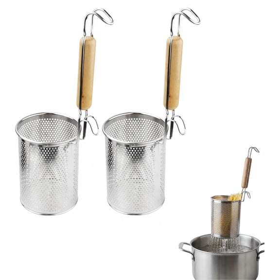 Pasta Strainer, 2 Pack Stainless Steel Mesh Spider Strainer for Pasta, Noodle, Dumpling (4.54"D x 6.1"H)