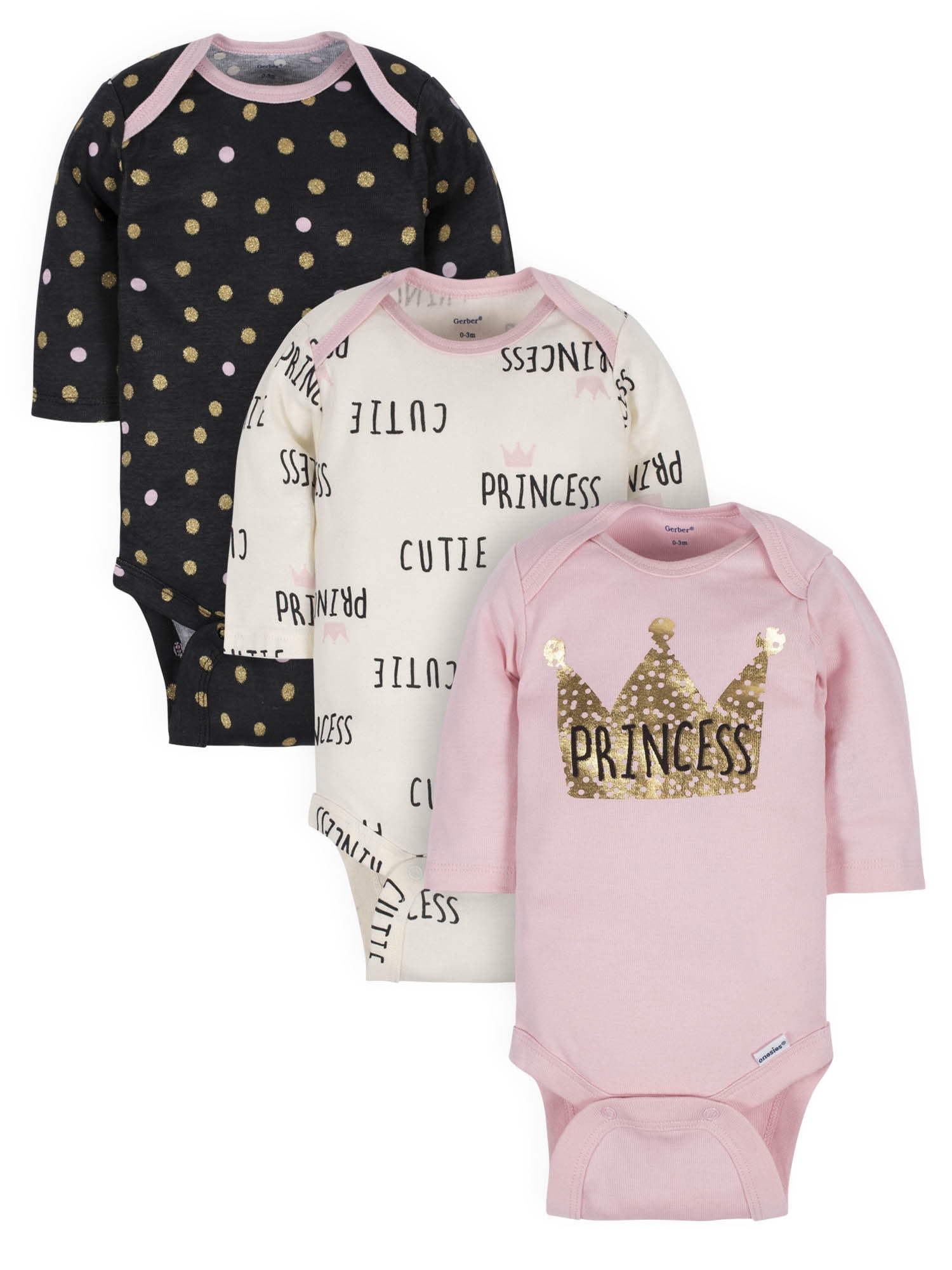 Gerber Gerber Baby Girl Assorted Long Sleeve Onesies Bodysuits, 3