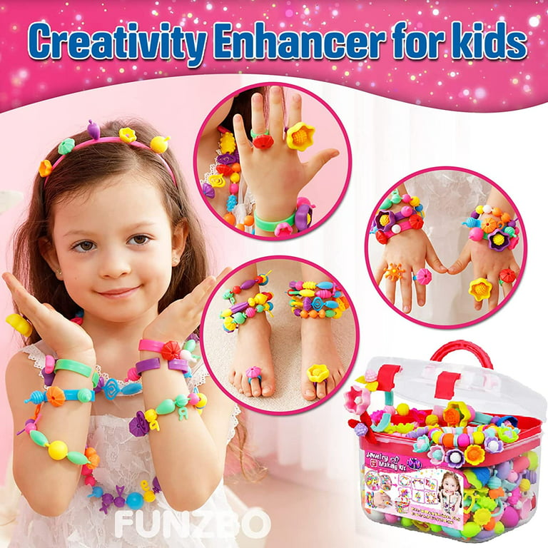 NEXBOX Girls Crafts Jewelry Making Kit for Toddlers - Pop Beads Toys Sets  for Little Kids Age 3 4 5 6 Year Old, Ideas Birthday Gifts