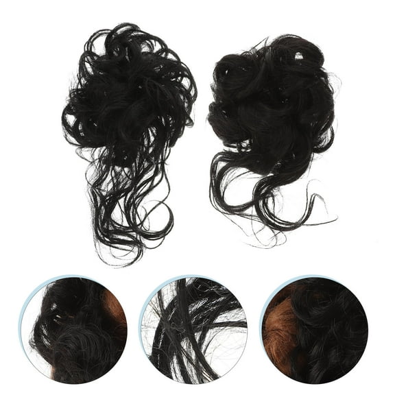 BESTYASH 2Pcs Bun Hairpieces with Clips High Temperature Fiber Black Hairstyle for Women Date