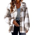 thumbnail image 2 of felwors Fuzzy Fleece Jackets for Women Casual Button Down Sherpa Jacket Warm Plaid Shacket Trendy Winter Coats Outwear 2025 Khaki, S, 2 of 6