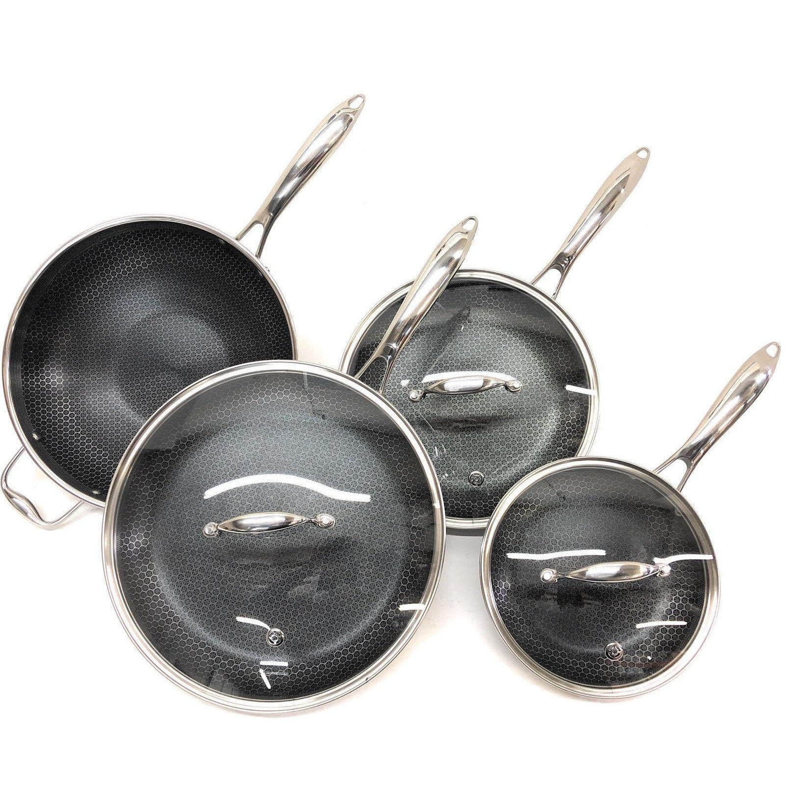 PFOA-Free Induction Ready Metal Utensil and Dishwasher Safe Easy to Clean Non Stick Fry Pan with Covers HexClad 7-Piece Hybrid Stainless Steel Cookware Set with Lids and Wok