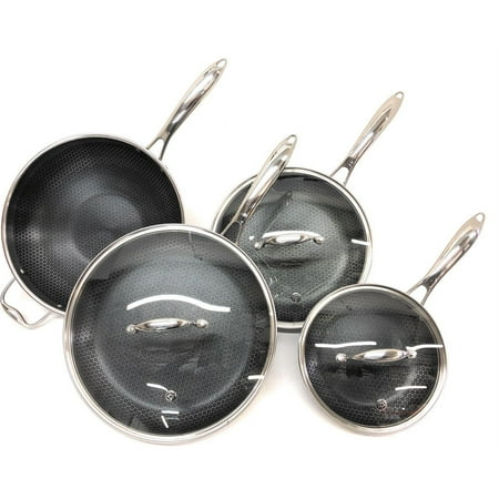 Hexclad Commercial 7 Piece Cookware Pan Set  Hybrid  Nonstick Tri-Ply  Stainless Steel
