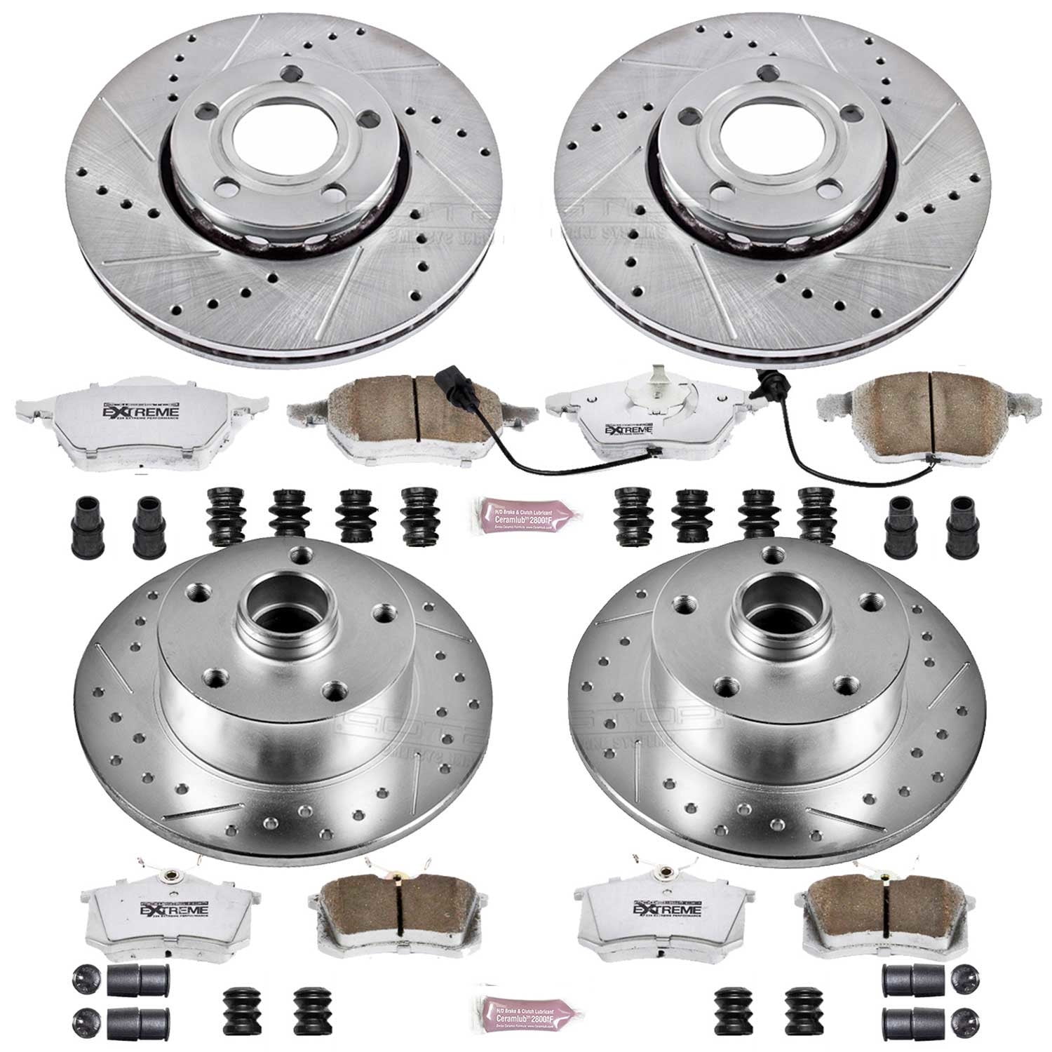 PowerStop Front and Rear Z26 Street Warrior Carbon-Fiber Ceramic Brake Pad and Drilled and Slotted Rotor Kit Fits: AUDI Select Models K2825-26