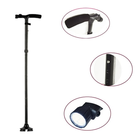 Folding Cane LED Light Extendable Quad Base Elderly Safety Walking Sticks