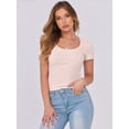 thumbnail image 6 of ANRABESS Short Sleeve Tops for Women Trendy Scoop Neck Summer Tops Shirts Ribbed Knit Slim Fitted Basic Tees Spring Casual Clothes Beige S, 6 of 8