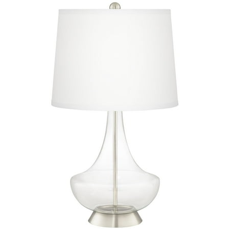 - Color Plus Modern Table Lamp Clear Glass Fillable White Drum Shade for Living Room Family Bedroom Bedside Nightstand Office