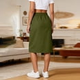 thumbnail image 4 of HBGVBA Midi Skirts for Women,A-Line Cargo Skirts,Solid Color Elastic Waist Cargo Style Multi Pocket Midi Length Skirts, 4 of 5