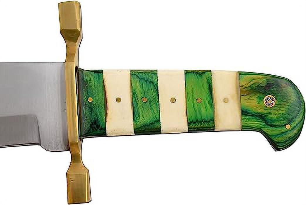 Wild Turkey Handmade 15" Bone/Green Wood Classic Bowie Knife with Scabbard
