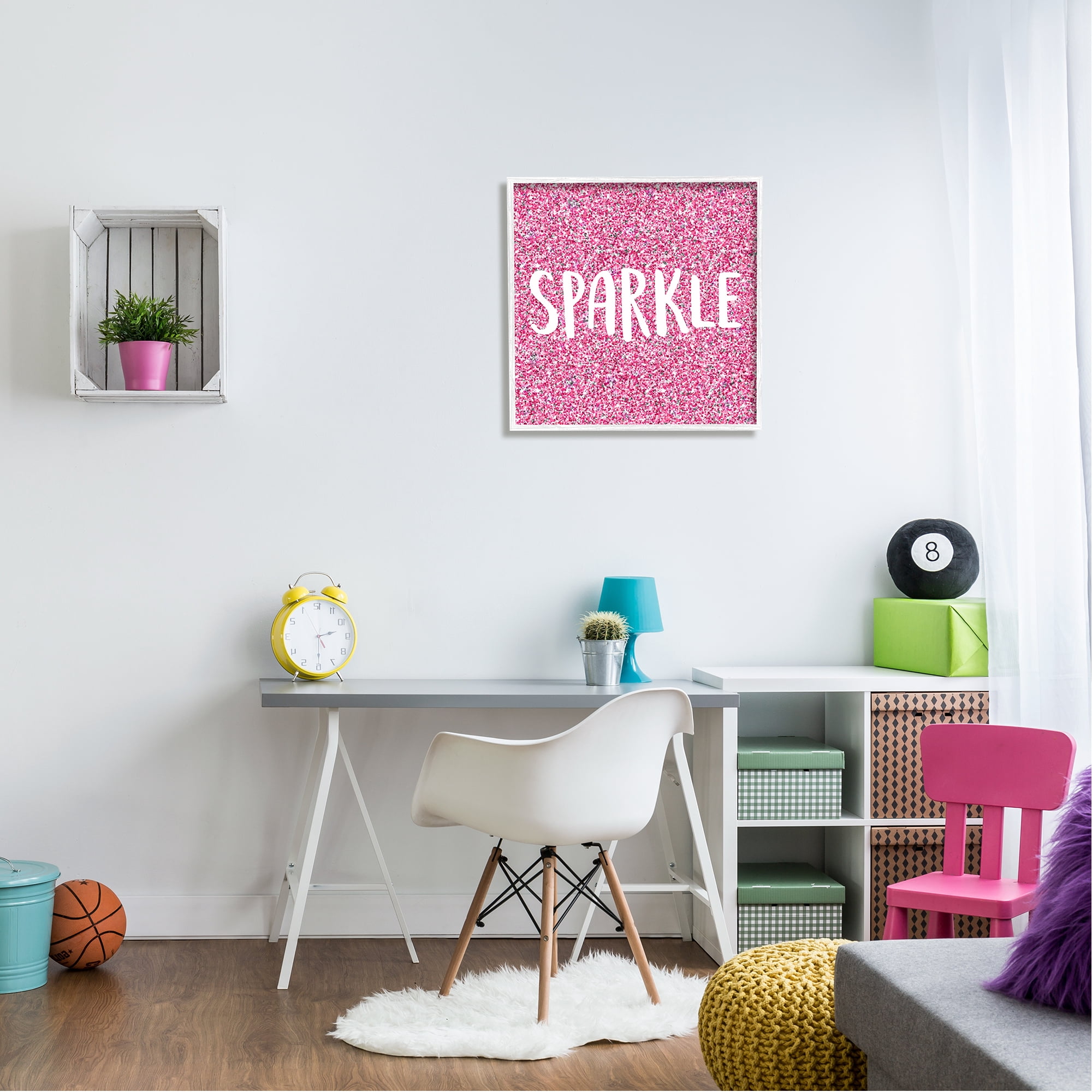 Stupell Industries Glam Pink Sparkle Pattern Phrase Inspirational Painting White Framed Art Print Wall Art