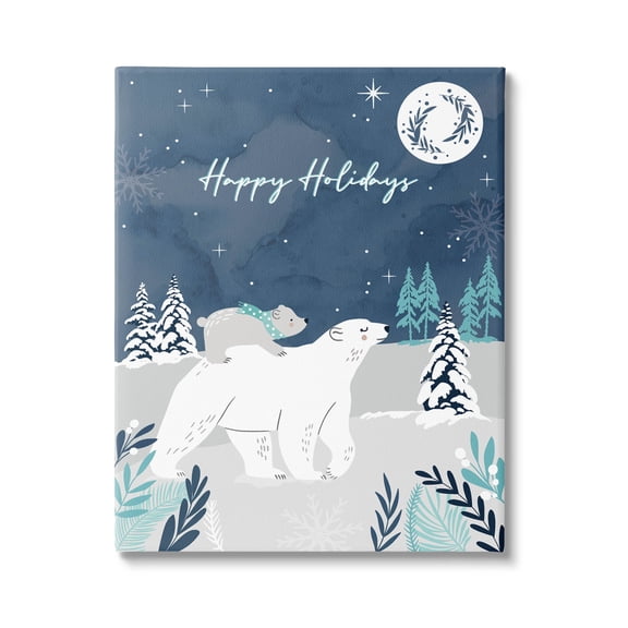 Happy Holidays Winter Snow Bears Holiday Graphic Art Gallery Wrapped Canvas Print Wall Art