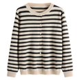 thumbnail image 6 of Wang6 Women Lightweight Oversize Cardigans Sweaters Trendy Long Sleeve Button down Knit Sweater Fall Crew Neck Striped Printed Knitted Outwear Tops Black XXL, 6 of 6