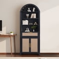 thumbnail image 4 of LEFHDA 78" Tall Bookshelf, Arched Bookcase with Drawers, Mid-Century Modern 6-Tier Bookshelf with Storage, Rattan Open Display Storage Shelf Bookshelf for Living Room Bedroom & Classroom(Black), 4 of 7