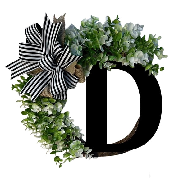 Promotion Sale! Home Brand Unique Last Name Year Round Front Door Wreath with Bow Welcome Sign Garland Creative 26 Letter Farmhouse Wreath for Front Door Spring All Seasons Outside Hanger Decor Gift