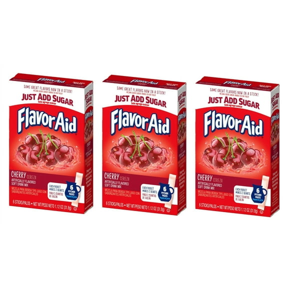Flavoraid Aguas Frescas - Cherry Flavor - Powdered Drink Mix Pack Of 3-6 Sticks Per Box - Each Stick Makes 2 Quarts - Singles To Go! Pitcher Packs - Great Flavors