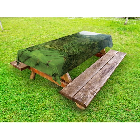 

Balinese Outdoor Tablecloth Terraced Rice Paddies in Hillside Tropical Valley Asian Farming Life Agriculture Theme Decorative Washable Fabric Picnic Tablecloth 58 X 104 Inches Green by Ambesonne