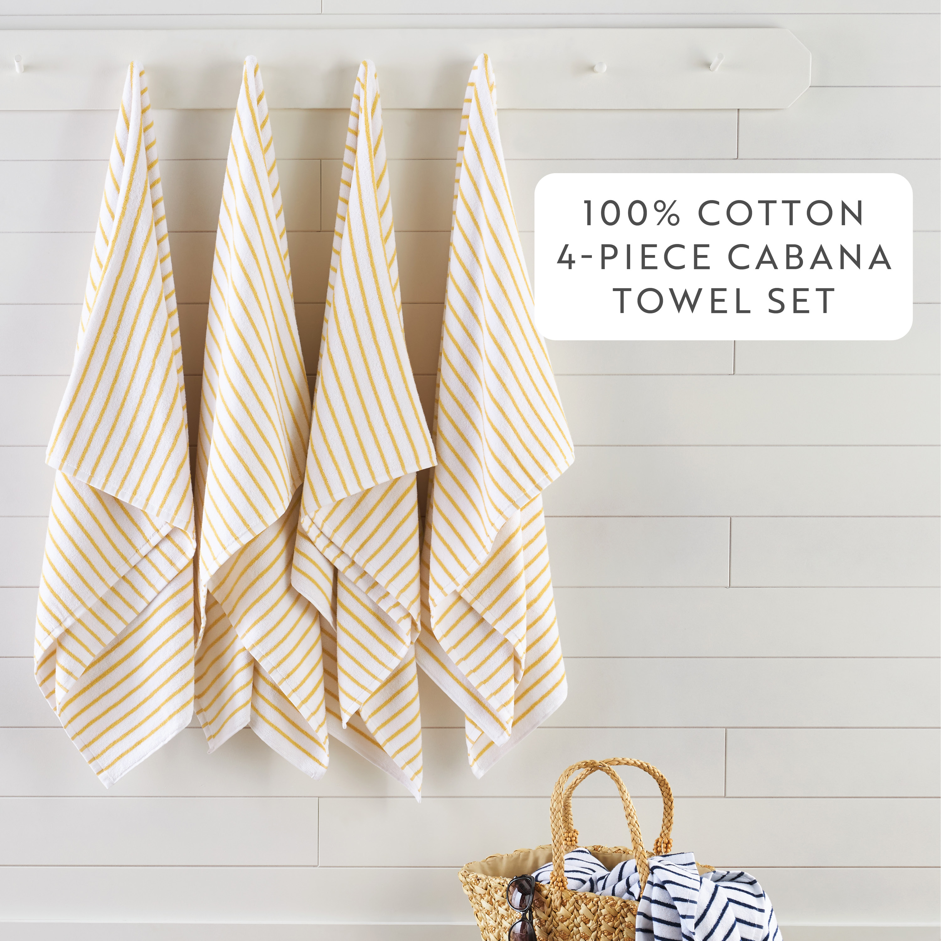 Noble Linens 4 pack Striped Cotton Cabana Beach and Pool Towels