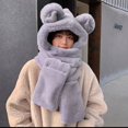 thumbnail image 3 of Gorro de oso bufanda integrada para mujer otoño e invierno lindo invierno felpa orejas con capucha cálida con capucha para todo fósforo, 3 of 5