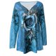 thumbnail image 4 of Blusa informal de manga larga con cuello en V y estampado retro con botones para mujer a la moda Fridja  fhghd2236, 4 of 5