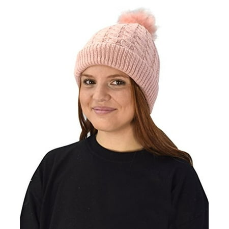 - Peach Couture Classic Womens Warm Hand Knit Pom Thick Winter Ski Snowboard Hat Pink 18