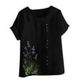 thumbnail image 4 of Womens Plus Size Cotton Linen Button Shirts Dressy Casual Short Sleeve Round Neck Tops Summer Trendy Floral Print Relax Fit Blouse, 4 of 5