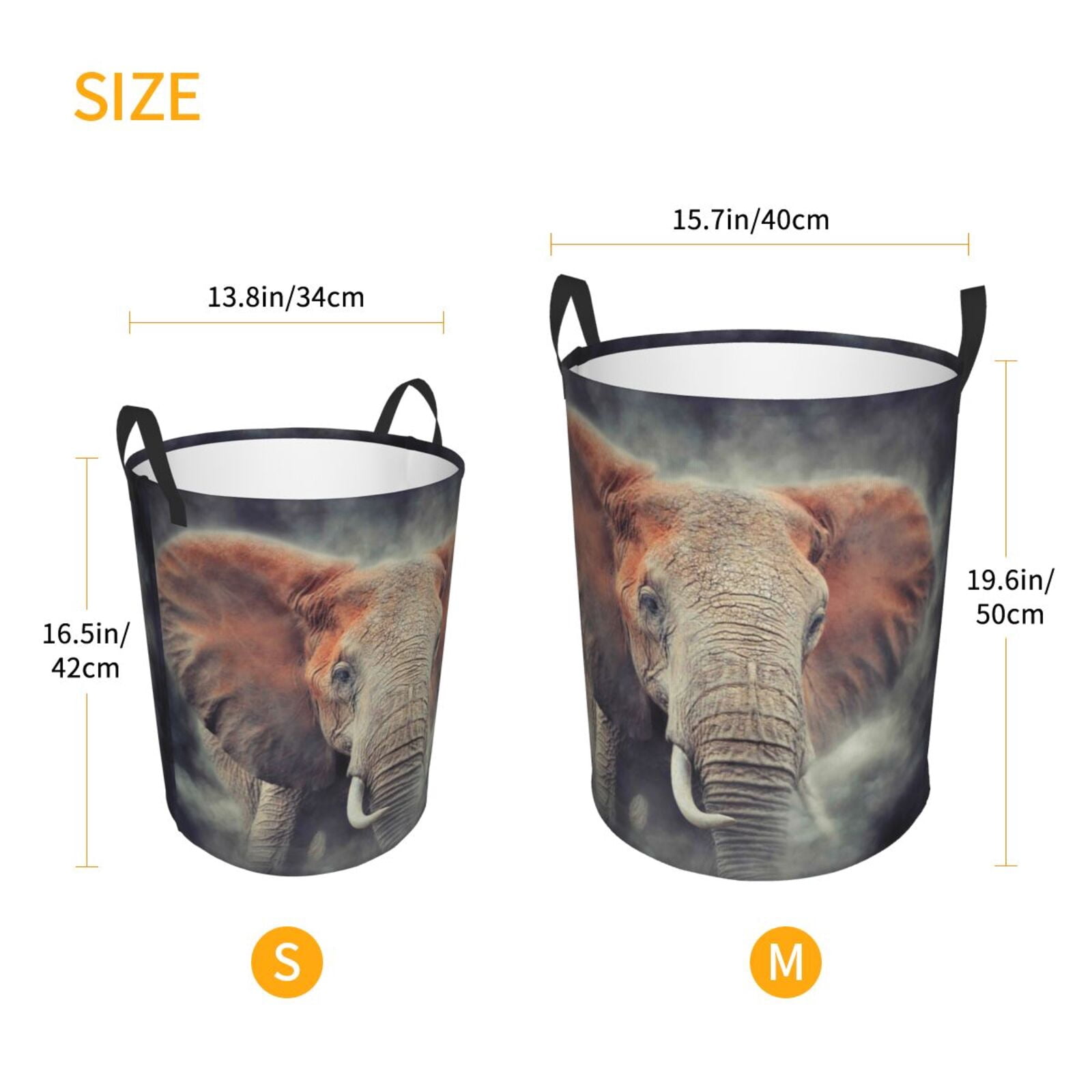 Large Laundry Basket with Handles - Elephant in Smoke Kids Baby Dirty Clothes Laundry Hamper for Bedroom Aesthetic