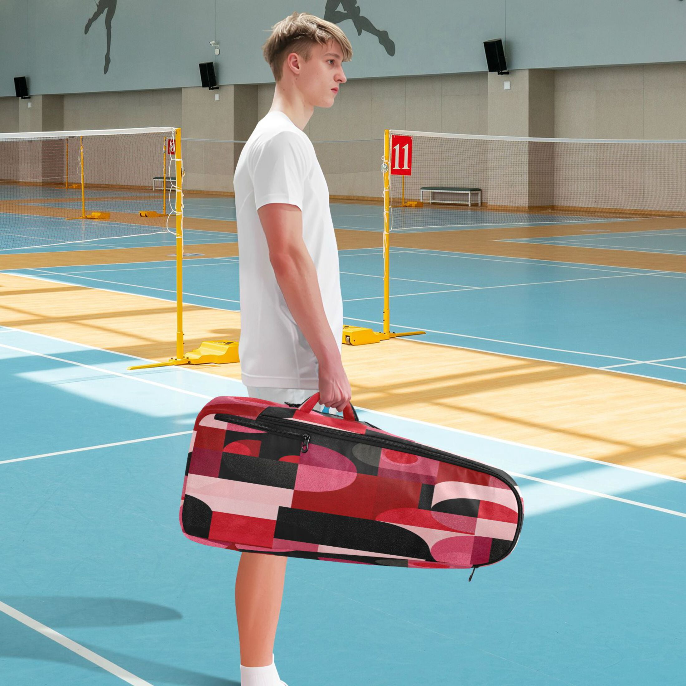 2 Racquet Holder Tennis Backpack Tennis Racket Covers Gym Bags Red and Black Record Pattern