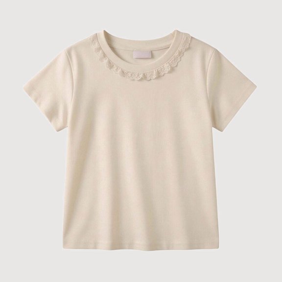Gyujnb Lace Crew Neck Short Sleeve T Shirt Casual Solid Basic Tee (Toddler,Little Girls),12-18 Months
