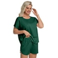 thumbnail image 6 of DAKIMOE Womens Silk Stain Pajamas Set Short Sleeve Soft Sleepwear Top With Shorts Set PJ Loungewear, Dark Green, M, 6 of 8