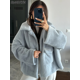 thumbnail image 1 of Abrigo holgado de piel sintética con hebilla oculta para mujer, chaqueta cálida con bolsillos y solapa a la moda, prendas de vestir exteriores elegantes para invierno 2024, 1 of 5