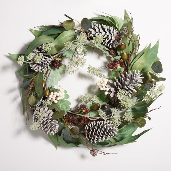 SAFAVIEH Faux 24 Inch Eucalyptus & Berries Wreath W/ Pine Cones, Multi
