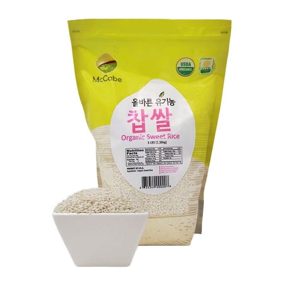 McCabe Organic Sweet Rice - Glutinous Sticky Rice | Gluten Free & GMO Free Organic Rice Rich in Fibers and Minerals | USDA and CCOF Certified Organic | 3 Lbs