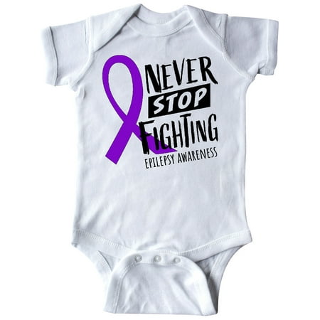 

Inktastic Never Stop Fighting Epilepsy Awareness Purple Ribbon Gift Baby Boy or Baby Girl Bodysuit