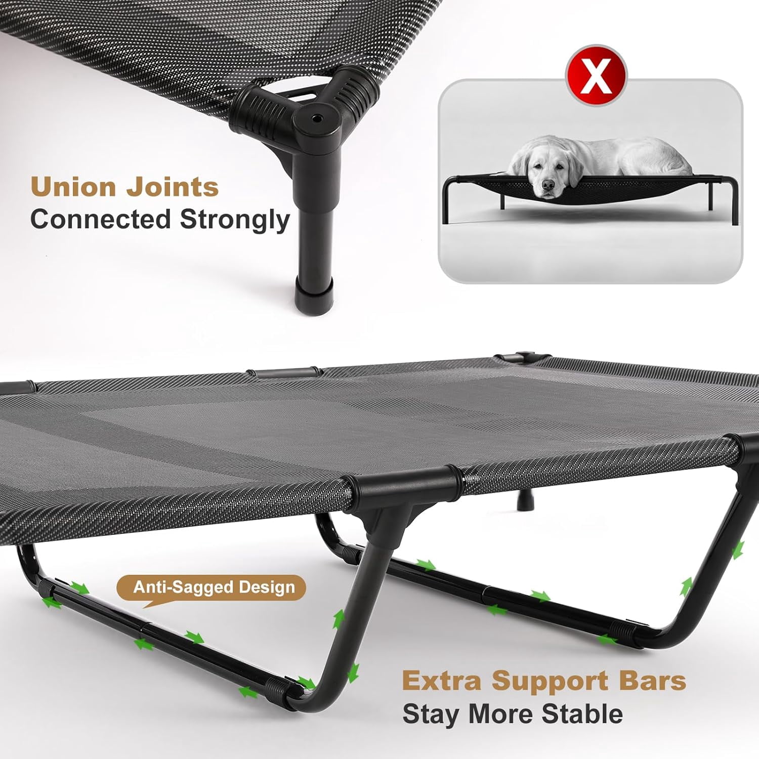 XL Cooling Elevated Dog Bed, Heavy Duty Anti-Sag Outdoor Dog Cot for Camping, Breathable & Waterproof Raised Dog Bed with Sturdy Center Support Bars, 48x36 Inches, Blue