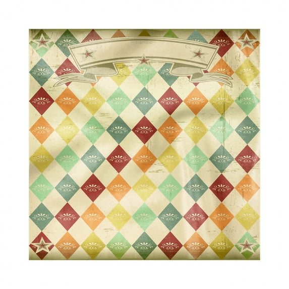 Vintage Decorative Satin Napkins Set of 4, Colorful Rhombuses with Grunge Banner Design Stars and Victorian Swirls and Curls, Square Fabric Party & Dinner Napkin, 12", Multicolor, by Ambesonne