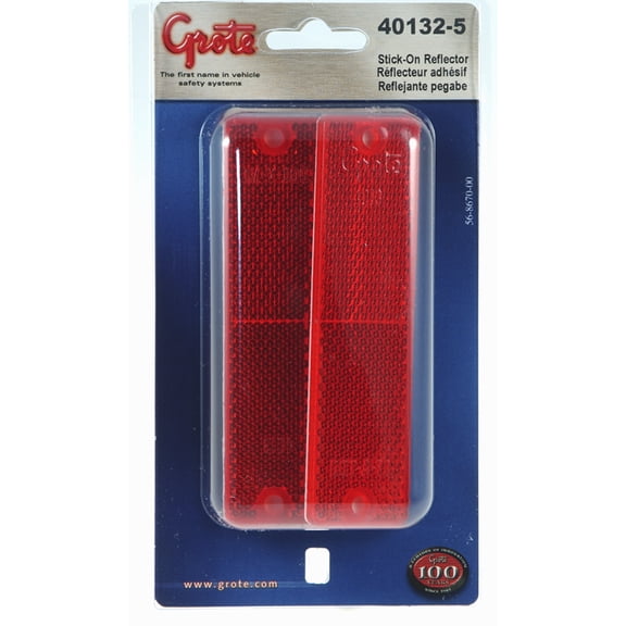 40132-5 - REFLECTOR RED MINI STICK-ON RECTANGULAR CLAMSHELL PACK - (1 EA)