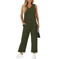 thumbnail image 5 of 2 Piece Outfits Women Fall Lounge Sets V Neck Tops Wide Leg Pants Vacation Travel Sweatsuits with Pockets, 5 of 6