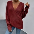 thumbnail image 4 of AOOCHASLIY Sweaters Fall Clearance Fashion Women Solid Color Long Sleeve Pullove V-Neck Shirt Sweater Tops, 4 of 5