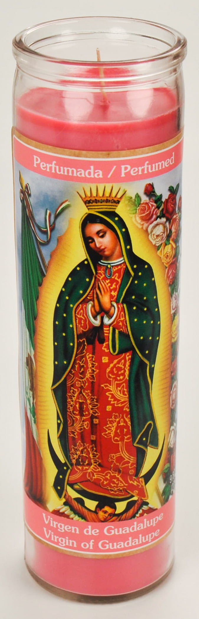 Prayer Candle V Guadalupe Rose Scent Pink Wax, 8 Inch