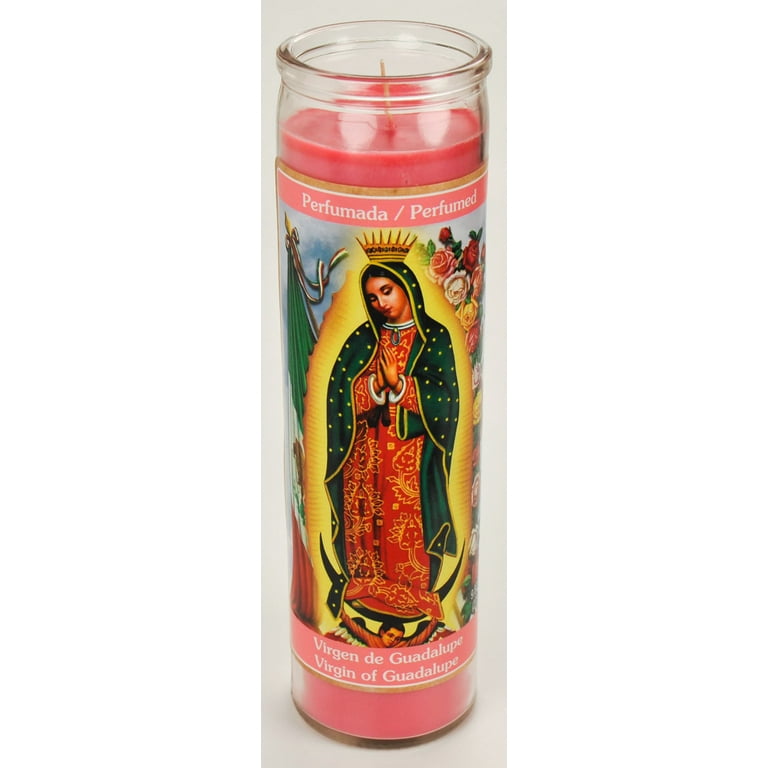Prayer Candle V Guadalupe Rose Scent Pink Wax, 8 Inch