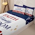 thumbnail image 3 of Manfei Stars Striped Zipper Queen Comforter Set with Fitted Sheet and 2 Pillowcases,Faith Family Freedom Print Zipper Bedding Set,Red White Navy Usa Flag Decor,Navy Blue Reversible,4pcs, 3 of 8